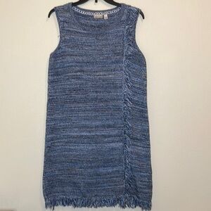 Anthropologie Holding Horses Blue Knit Fringe Tunic Sweater Size XS